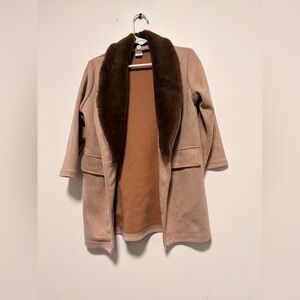 Kids Tan Coat with Dark Brown Faux Fur Collar